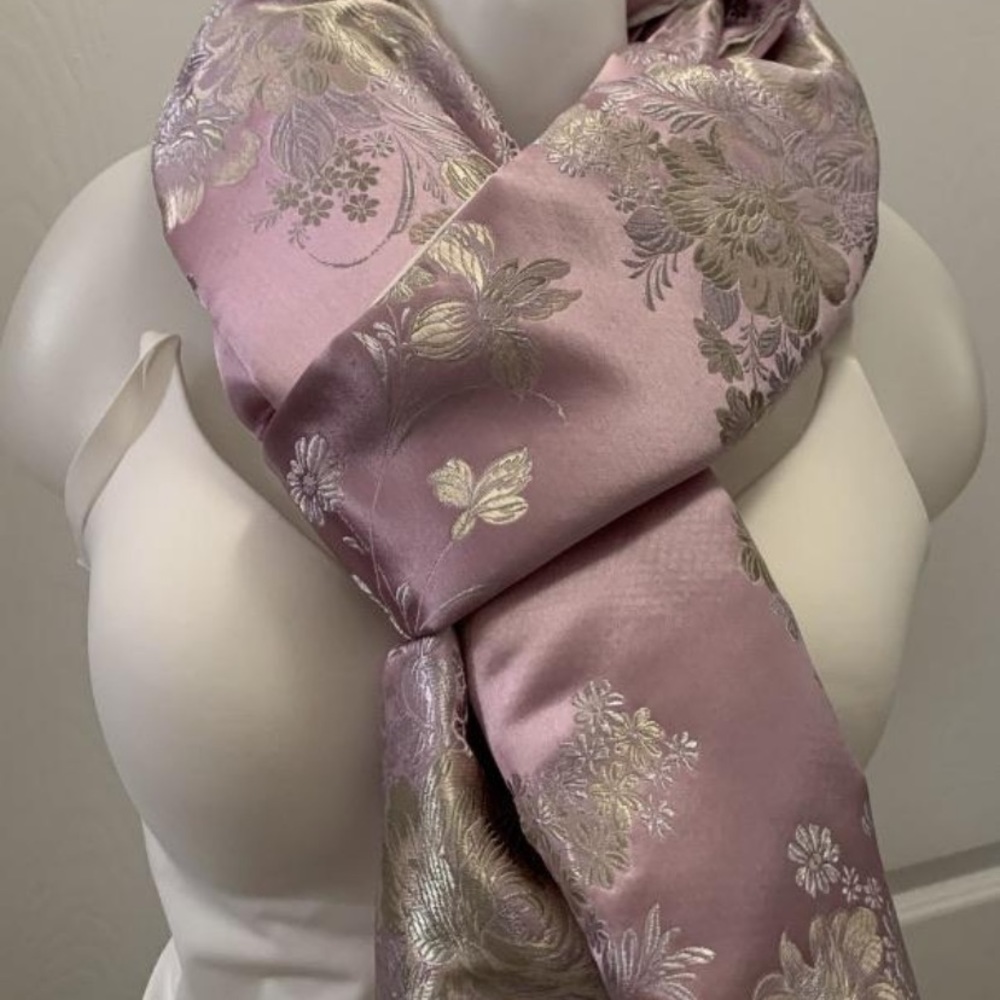 Floral Brocade & Taffeta Silk Scarf